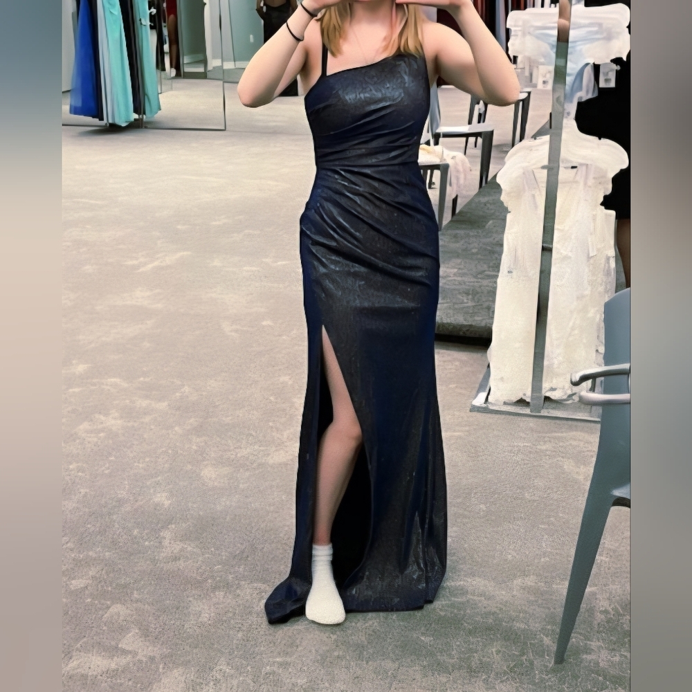 Elegant One Shoulder Glittering Midnight Blue Black Dress Worn Once